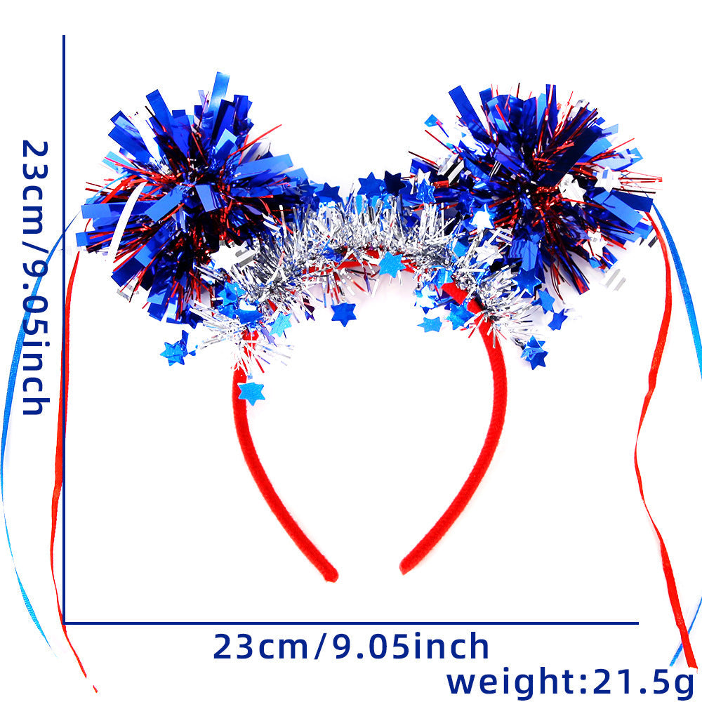 Unisex nan festive patriotic tinsel pompom headband with star garland and ribbon streamers Kalsten