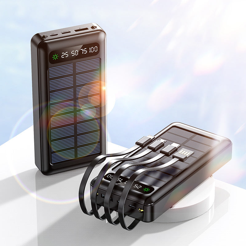 Solar-powered power bank with intelligent power display and multifunctional charging cables Kalsten