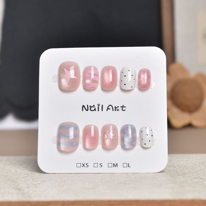 Artistic Star-Embellished Press-On Nail Set Kalsten