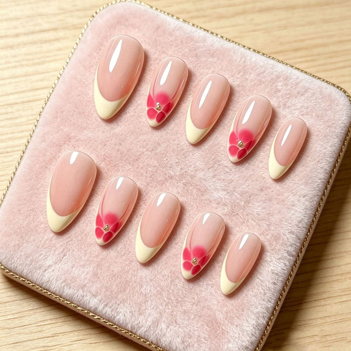 Floral-Accent French Tip Press-On Nail Set Kalsten