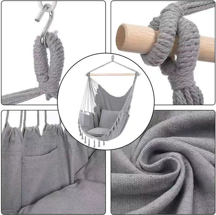 Hanging chair with pocket and cushion Kalsten