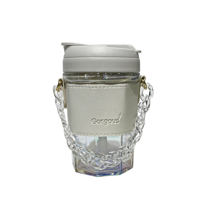 Women drinking cup with elegant leather handle and practical carrying chain Kalsten