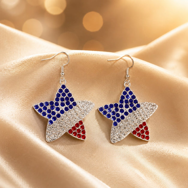 Women's Statement Earrings made of enamel with star and stripe motif and crystal embellishment Kalsten