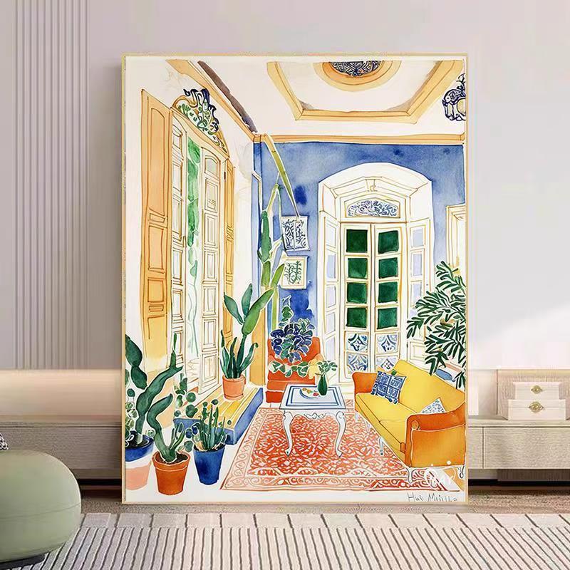 Cozy Living Room Watercolor Art Print Kalsten