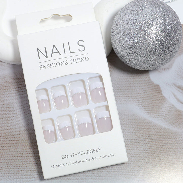 Glossy French Tip Press-On Nail Set Kalsten