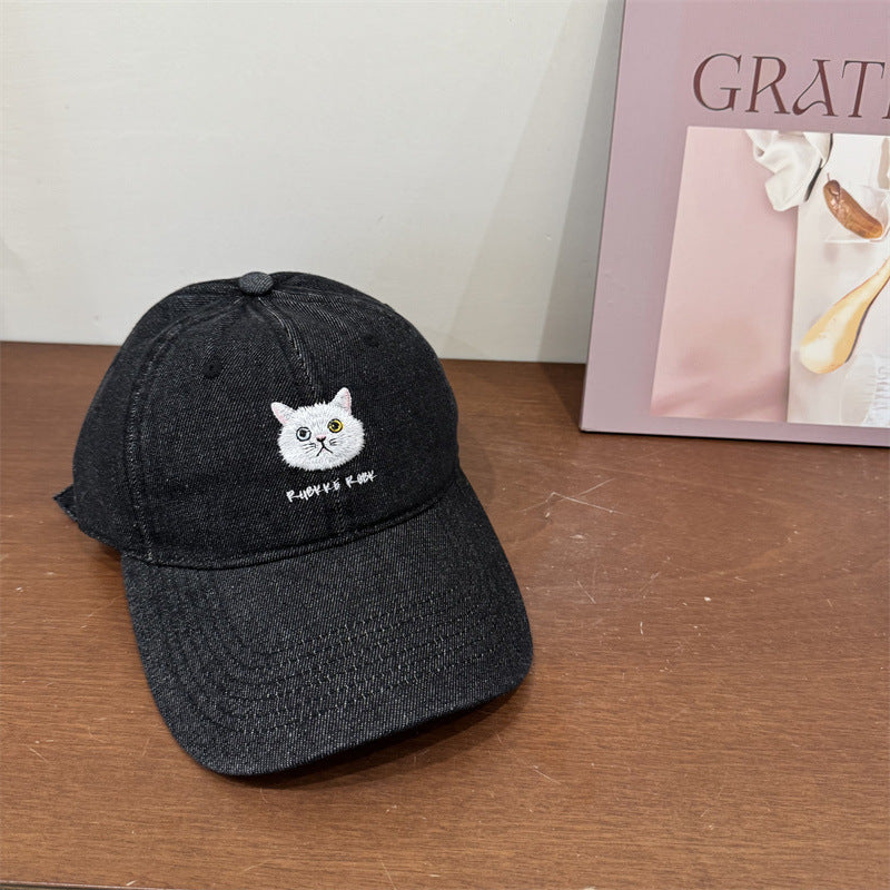 Women's Casual Cotton Baseball Cap with Cat Embroidery Kalsten