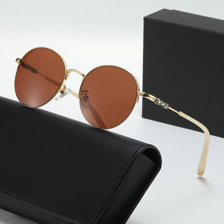Women's round sunglasses with elegant metal frame and comfortable nose pads Kalsten
