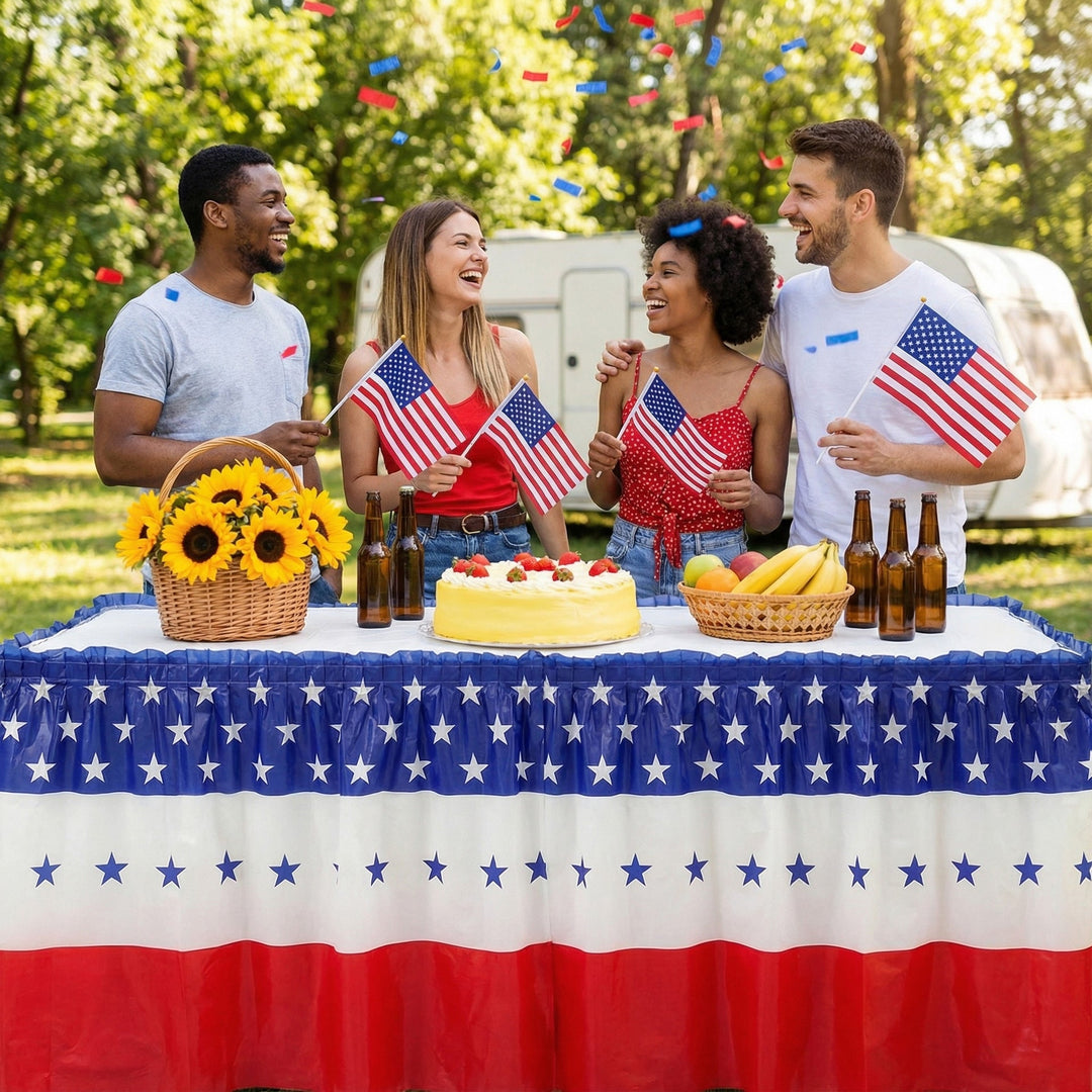 Unisex decorative tablecloth skirt with elastic waistband and star border for party tent and buffet tables Kalsten