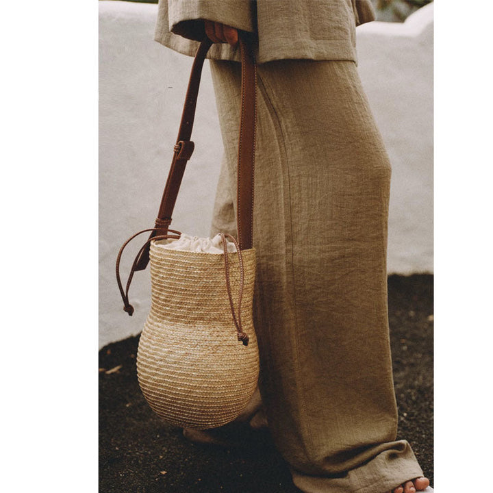 Handmade basket bag with elegant leather strap Kalsten