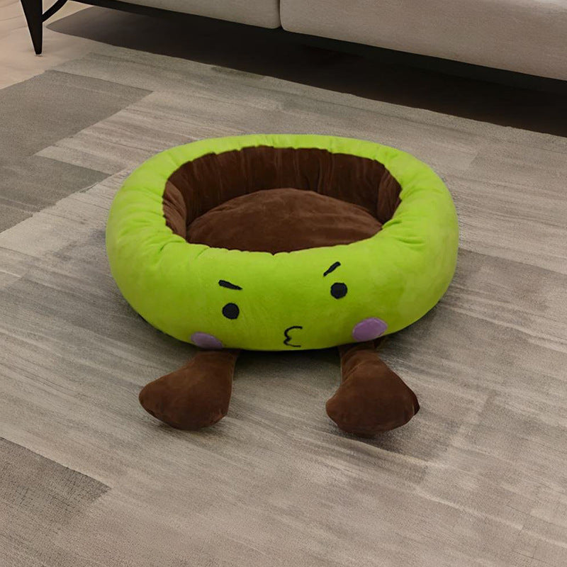 Plush Cat-Themed Nest Dog Bed