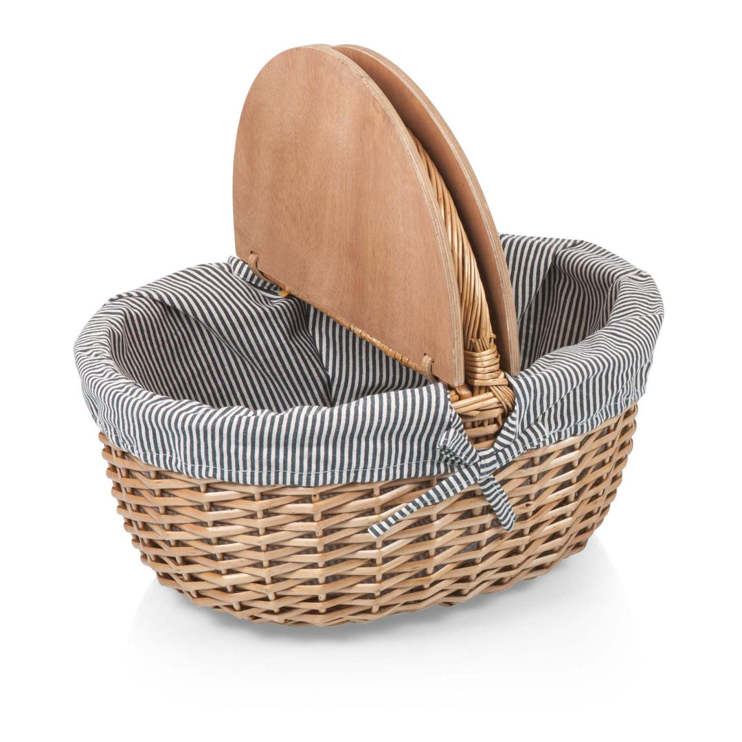 Women’s picnic basket with practical wooden lid and striped lining Kalsten