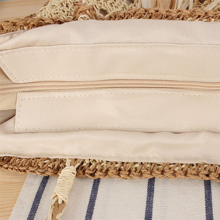 Trendy Braided Beach Bag with Tassels and Sturdy Design Kalsten