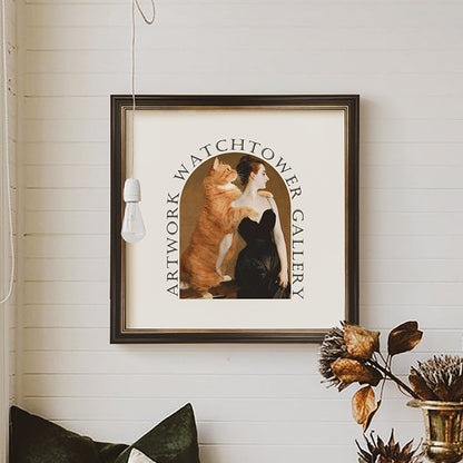 Framed Vintage Art Print with Woman at Piano