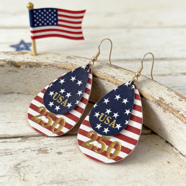 Women's nan layered teardrop patriotic faux leather dangle earrings with gold-tone fishhook Kalsten