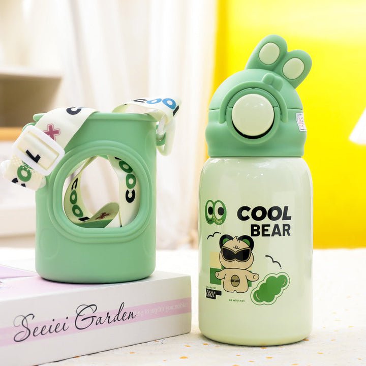 Ladies insulated drinking bottle with cute bear design and practical carrying strap Kalsten