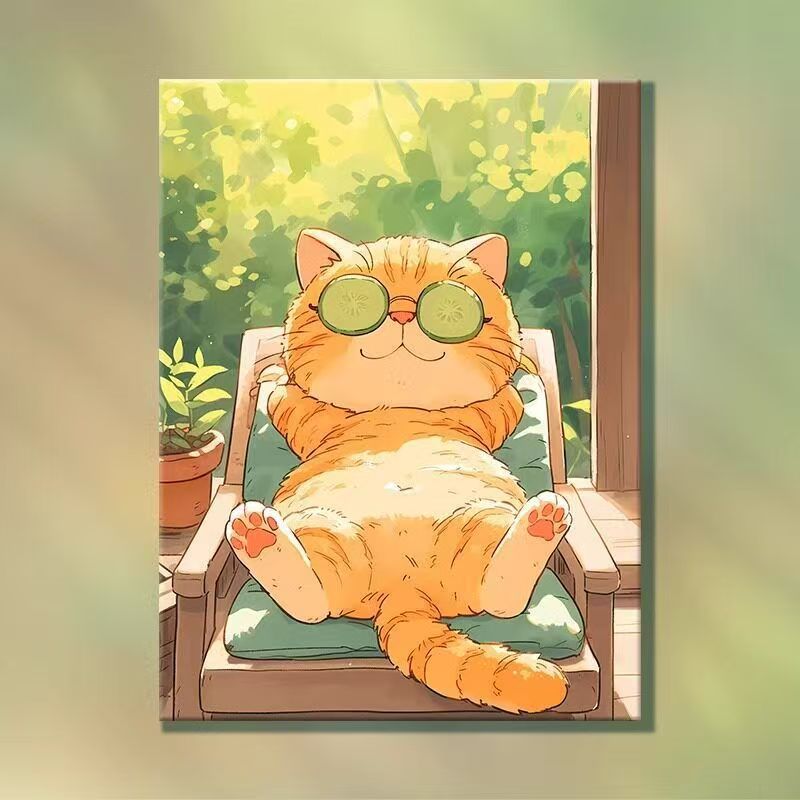 Playful Cartoon Cat Illustration Wall Art Kalsten