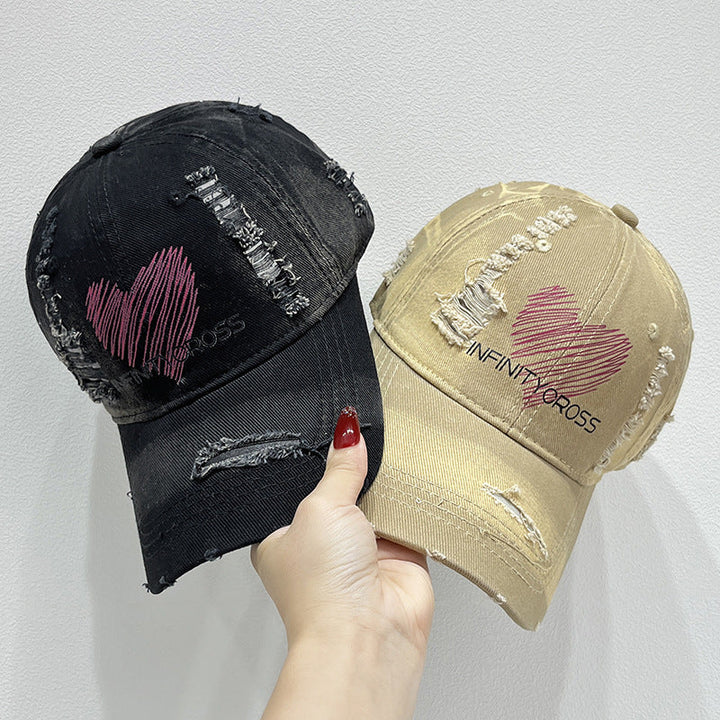 Women's Distressed Heart Embroidered Baseball Cap Kalsten