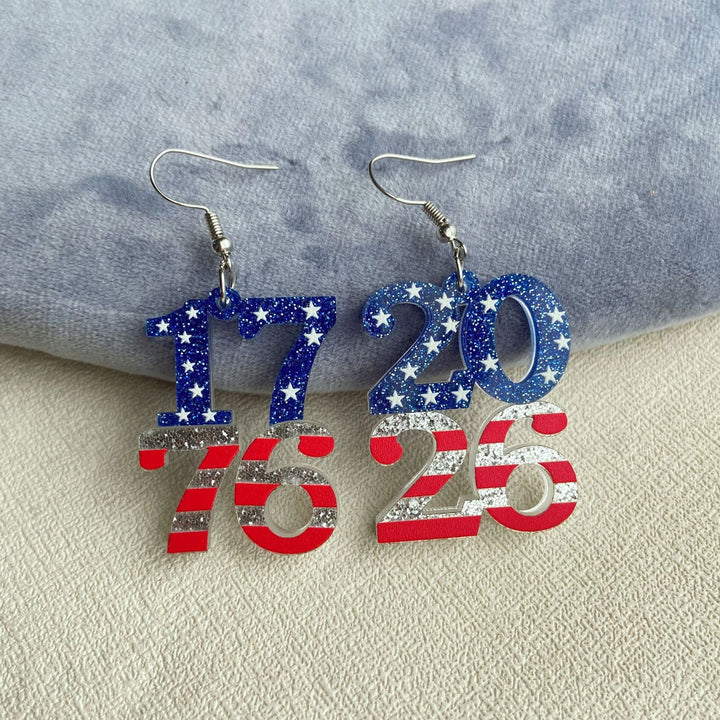 Women's nan patriotic heart dangle earrings with layered star stripe cutout and fishhook Kalsten