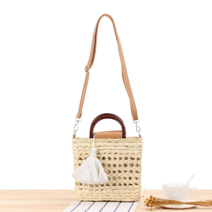 Woven tote bag with detachable faux leather strap Kalsten