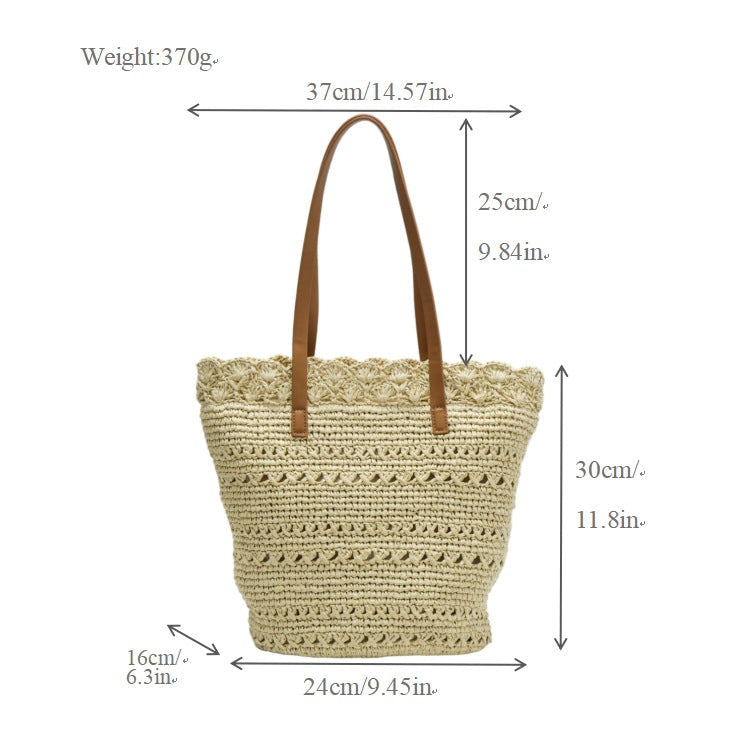 Beach bag with handcrafted crochet pattern and leather handles Kalsten