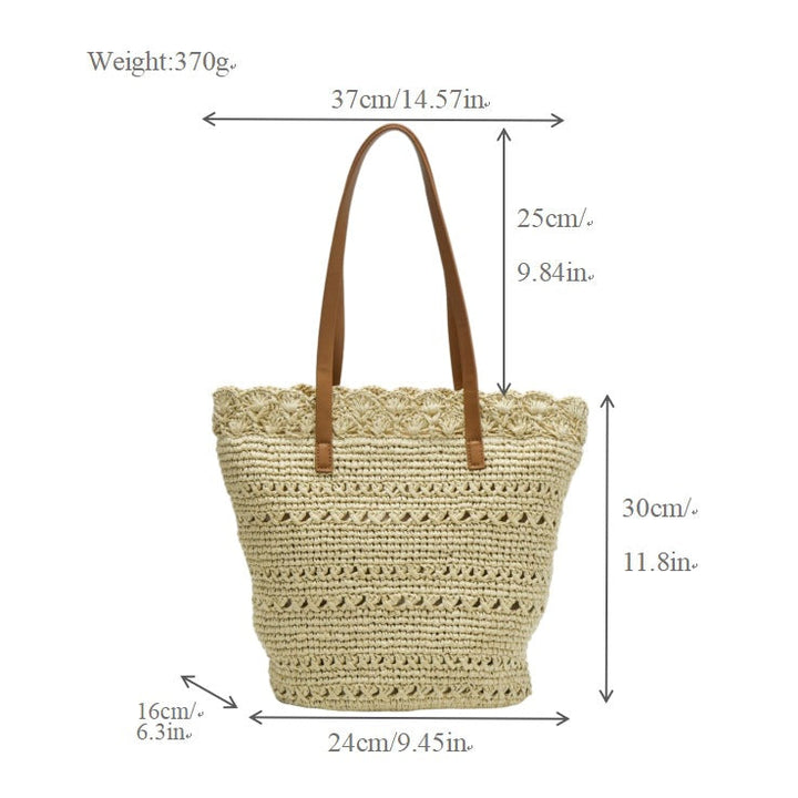Beach bag with handcrafted crochet pattern and leather handles Kalsten