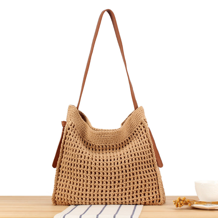 Braided shoulder bag with wide leather handles Kalsten
