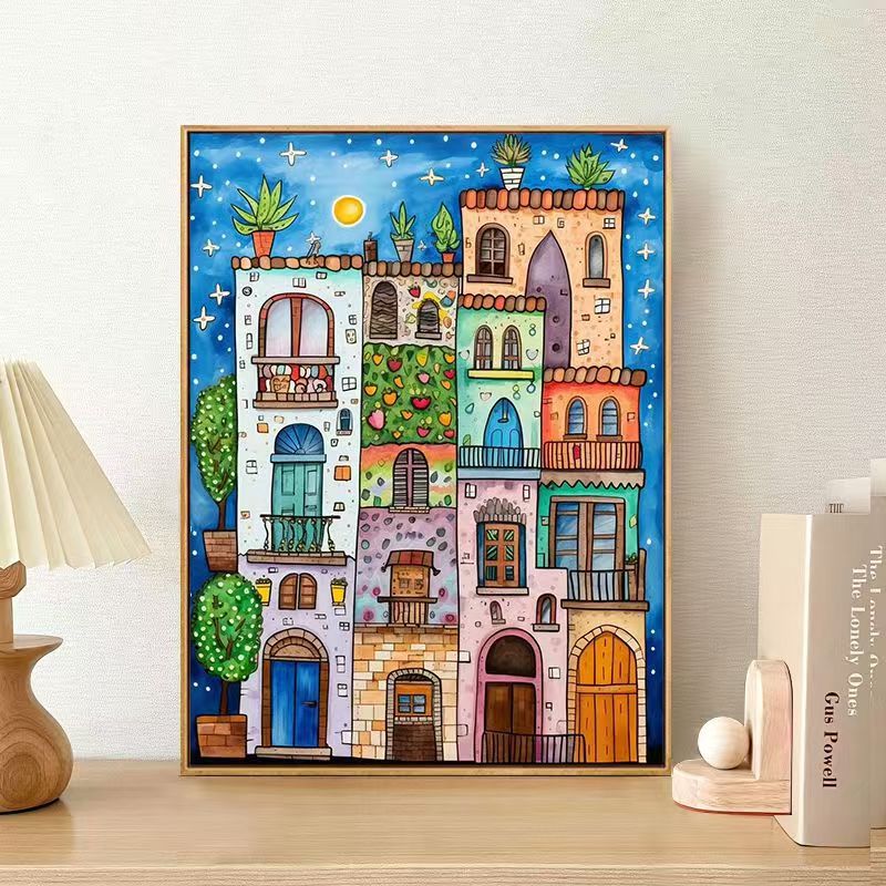 Whimsical Urban Landscape Canvas Art Print Kalsten