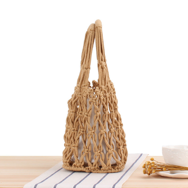 Macrame Tote Bag with Modern Mesh Design Kalsten