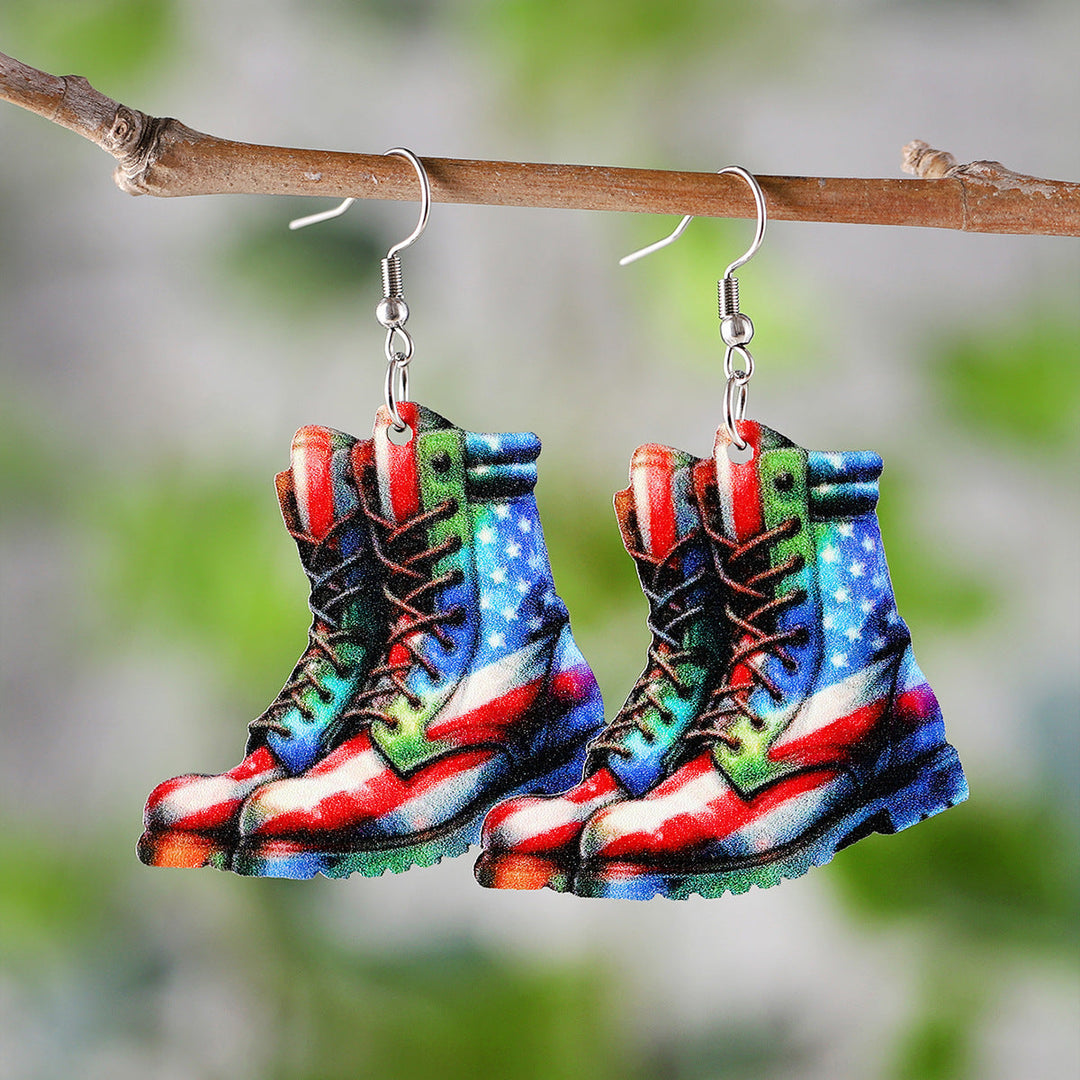 Ladies leather boot charm earrings made of lightweight wood with fish hook closure Kalsten