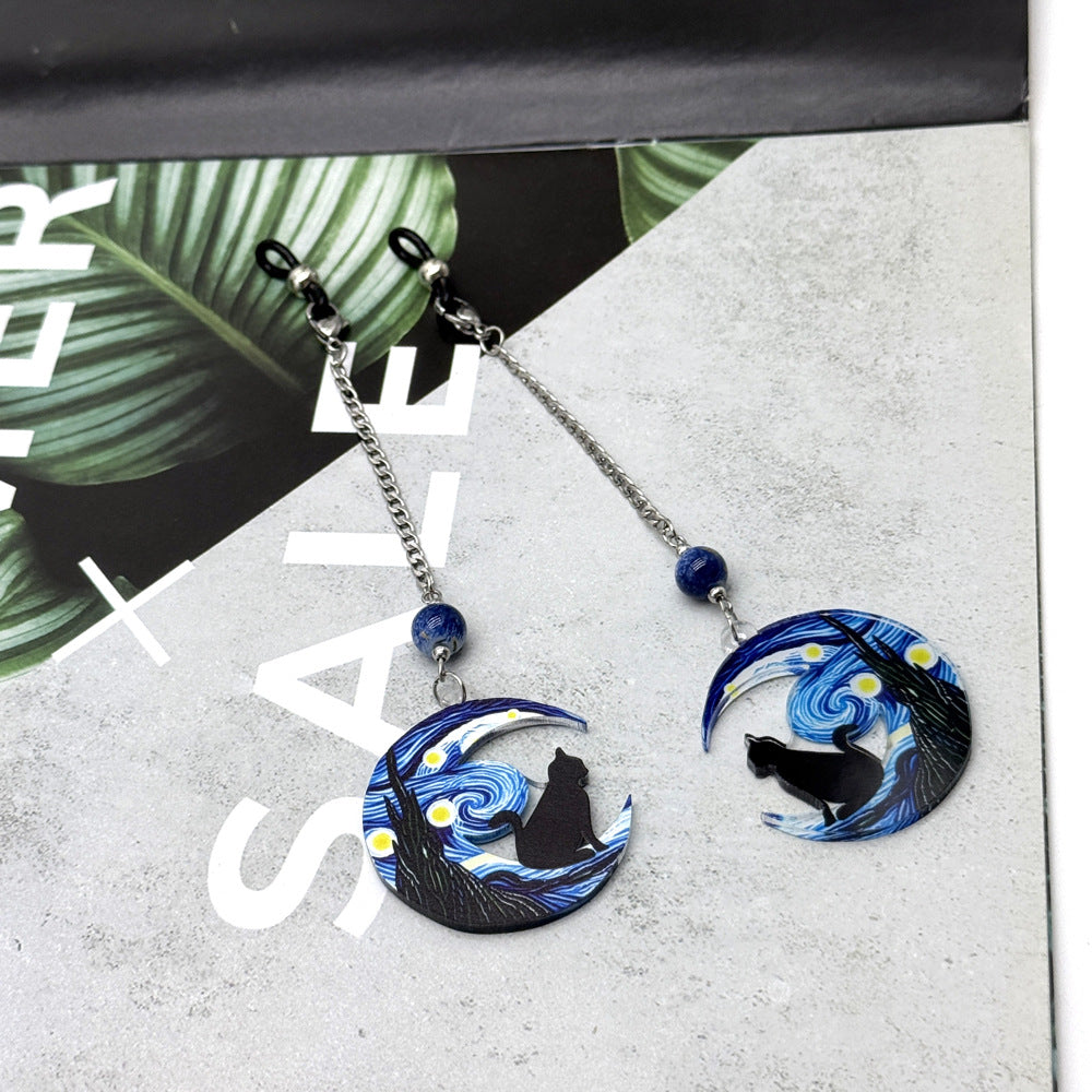 Artistic Cat and Moon Dangle Eyewear Chain Kalsten