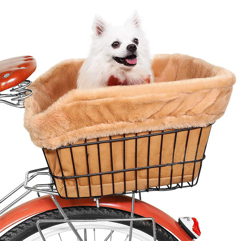 plush lined front bicycle pet basket with secure harness and waterproof liner Kalsten