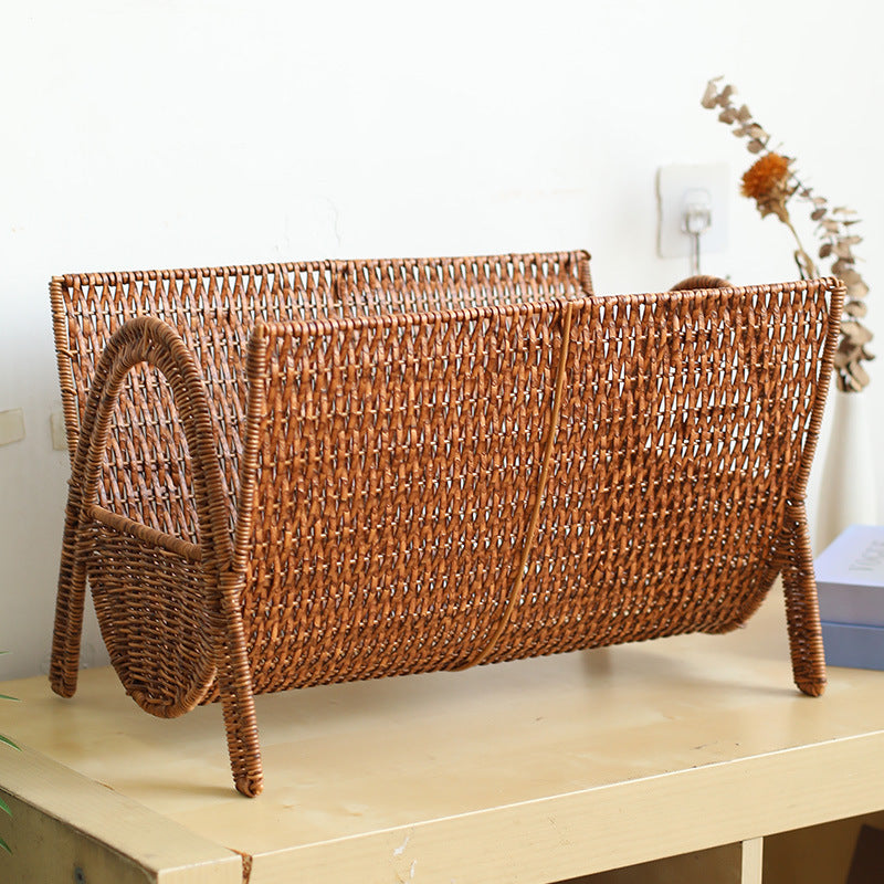 Unisex Rectangular Magazine Basket made of Handwoven Rattan Kalsten