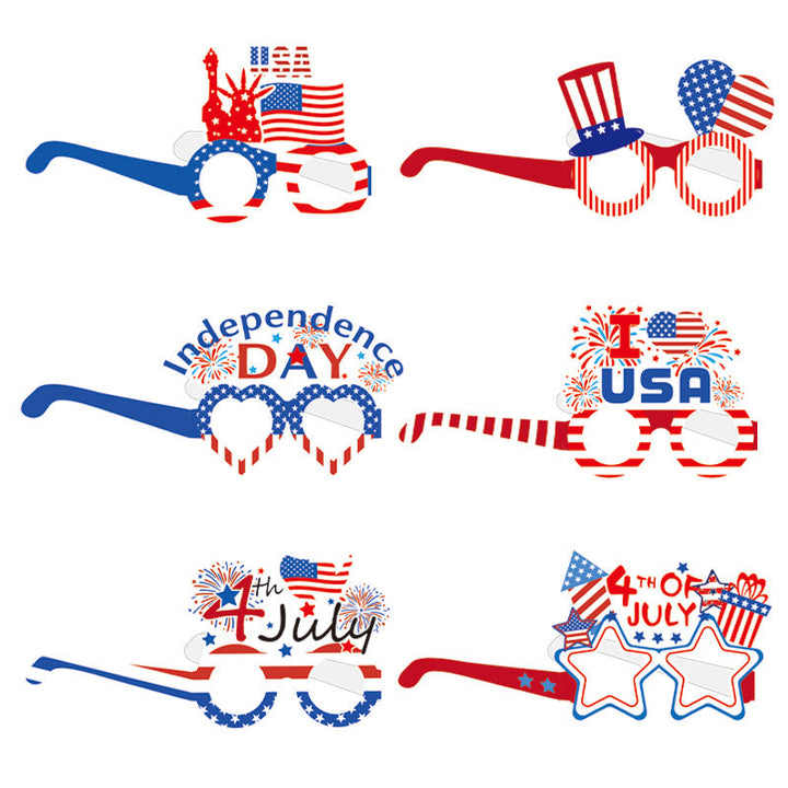 Unisex nan novelty patriotic party glasses assortment with themed foam toppers and mixed star and heart lens shapes Kalsten