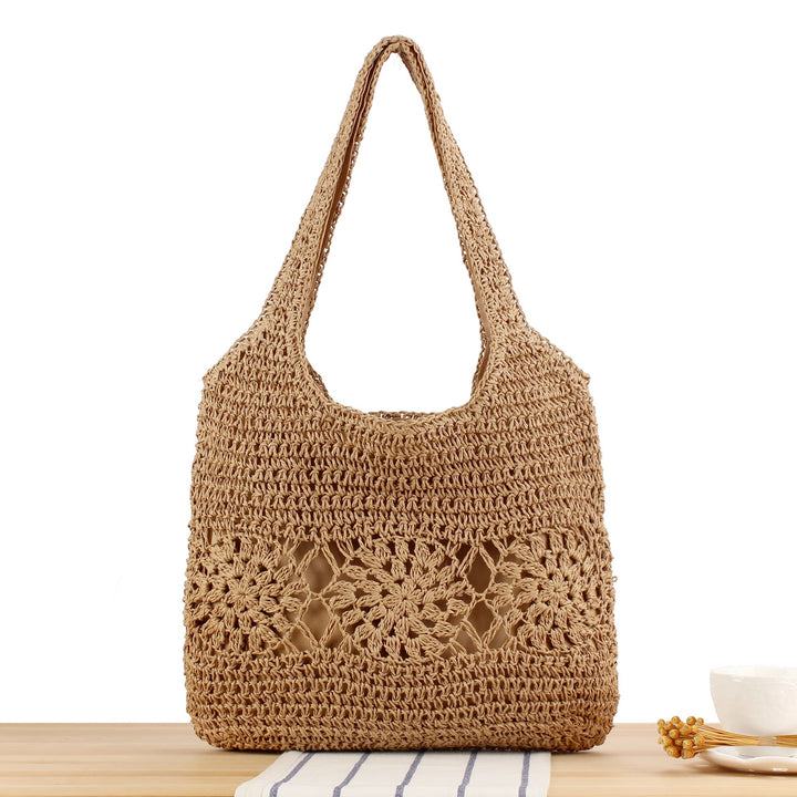 Versatile straw shoulder bag with floral details Kalsten