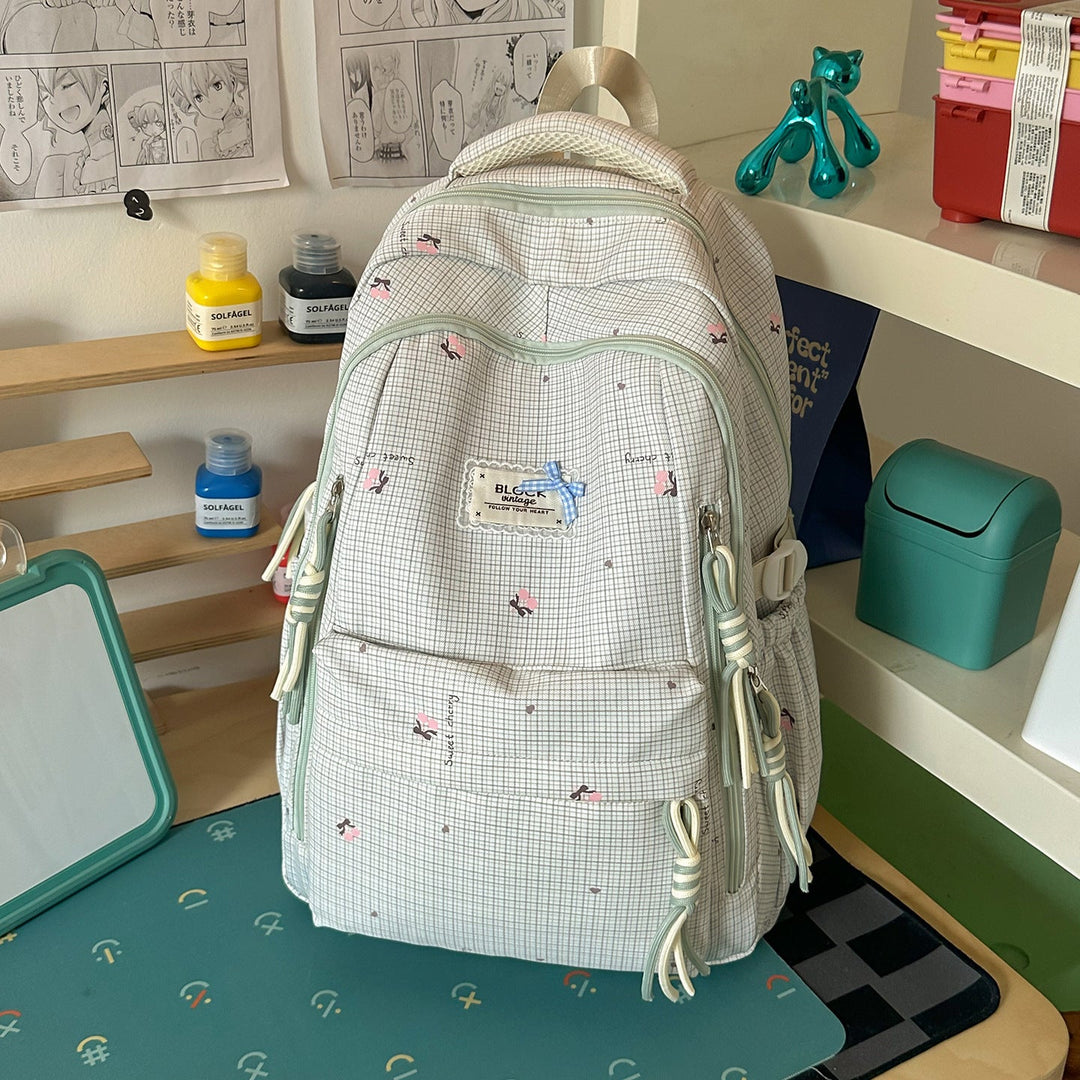 Floral-Patterned Multi-Pocket School Backpack