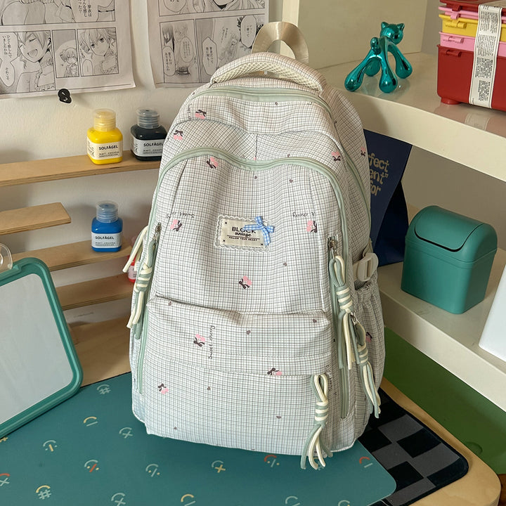 Floral-Patterned Multi-Pocket School Backpack