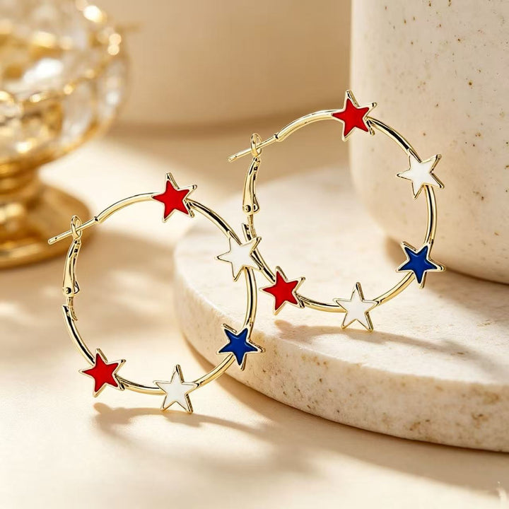 Women's Statement Earrings made of enamel with star and stripe motif and crystal embellishment Kalsten