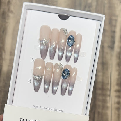 Glamorous Press-On Nail Set with Ombré Design and Rhinestone Accents Acalora