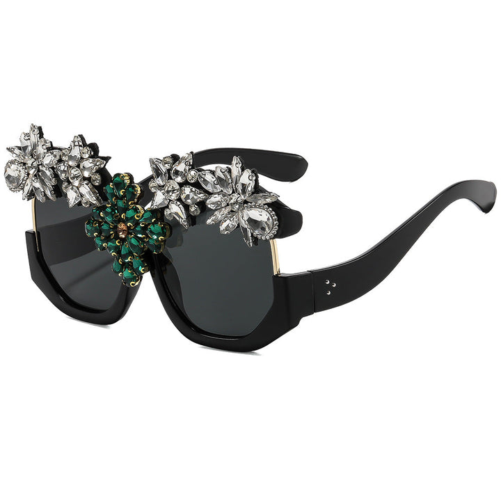 Women Glamorous Sunglasses with Sparkling Crystal Flowers Kalsten
