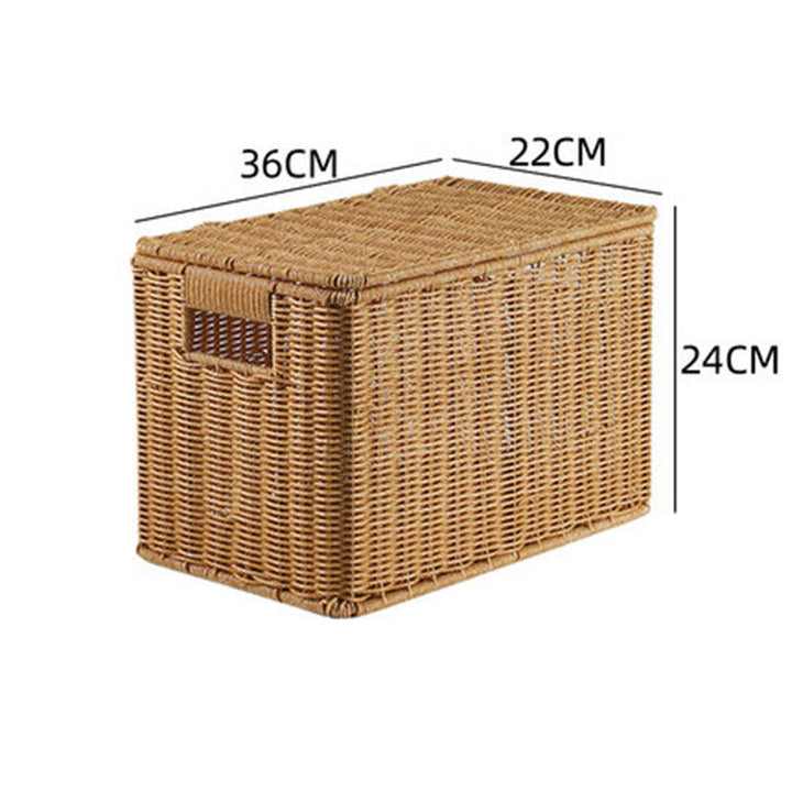 Women's Rectangular Storage Basket with Lid made of Natural Material Kalsten