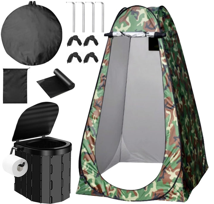 Portable pop-up privacy tent and collapsible camping toilet kit with full accessory set Kalsten
