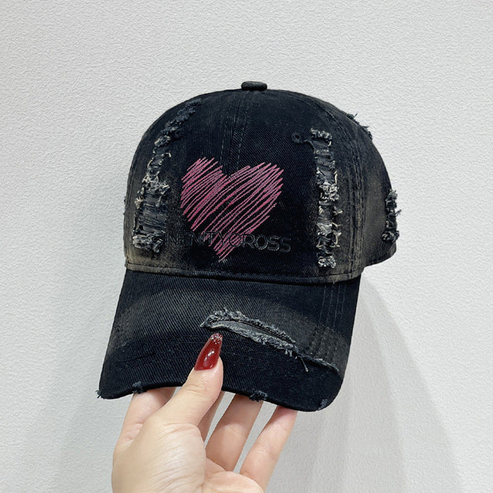 Women's Distressed Heart Embroidered Baseball Cap Kalsten