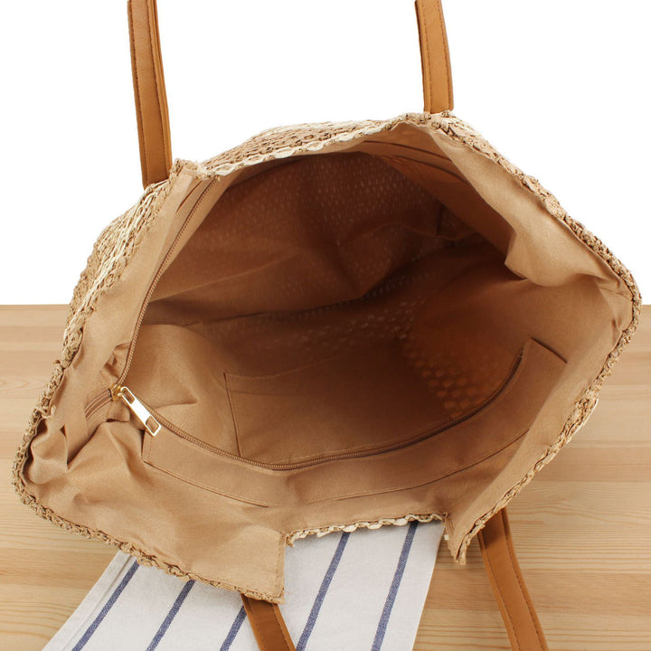 Woven beach bag with leather handles Kalsten
