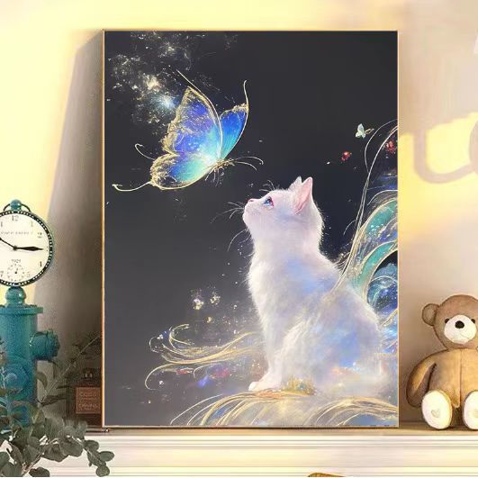 Enchanting Cat and Butterfly Art Print Kalsten