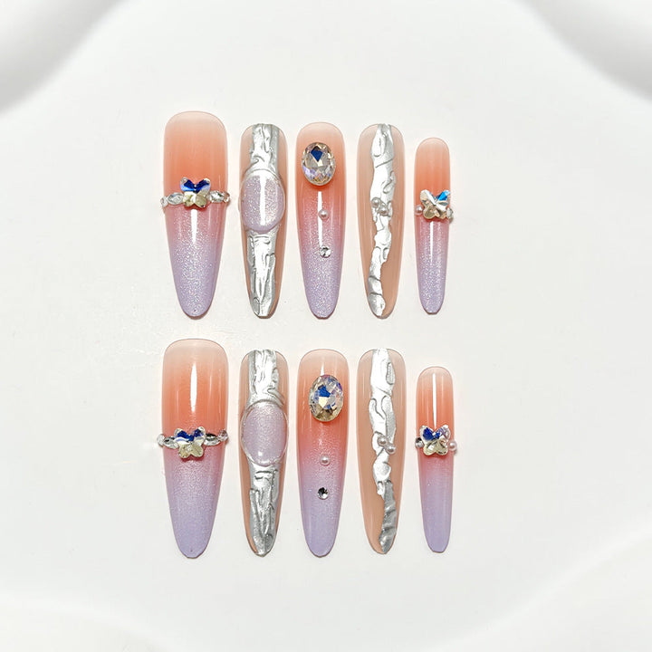 Artificial nails with elegant ombre design and jewelry accents Kalsten