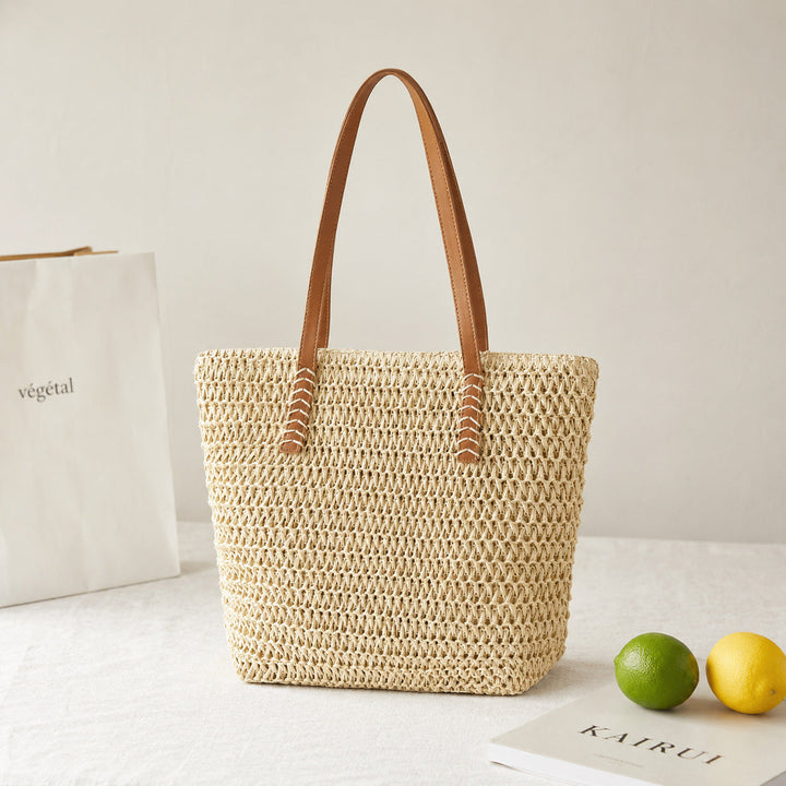 Handmade basket bag with elegant leather handle Kalsten