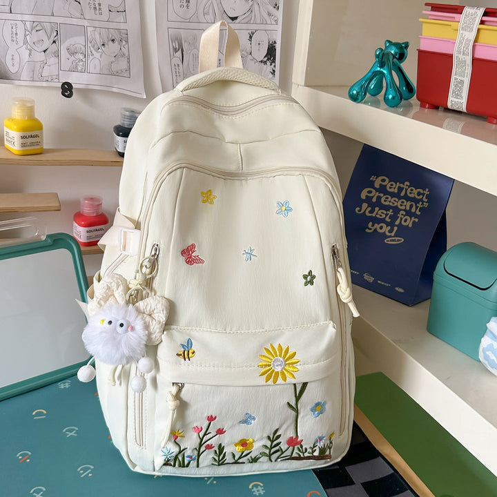 Embroidered Floral Detail School Backpack