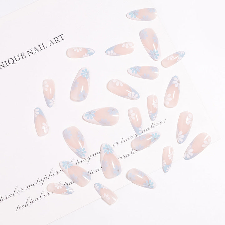 Pointed Almond-Shaped Press-On Nails with Floral Design Kalsten