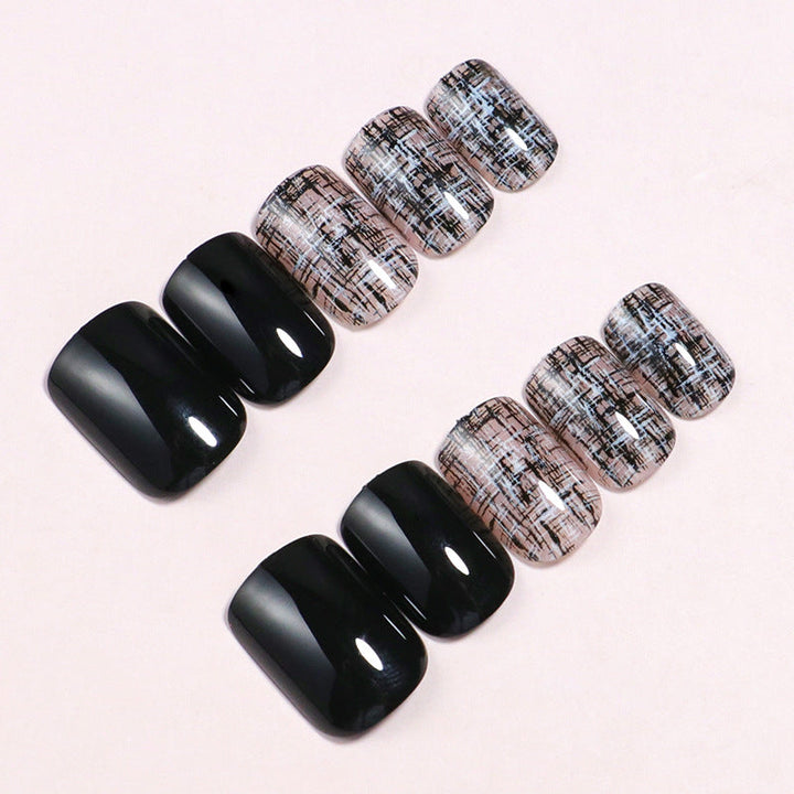 Glossy Artistic Press-On Nail Set with Abstract Design Kalsten