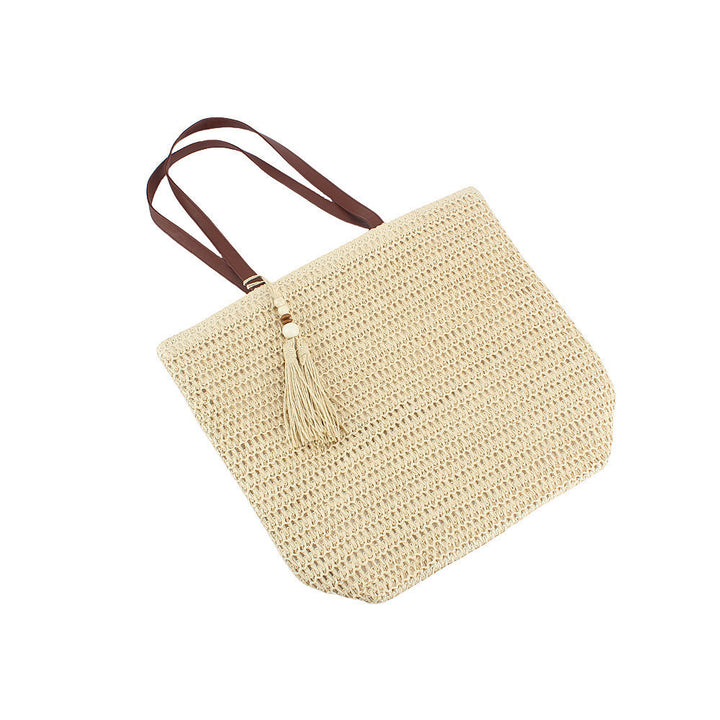 Spacious Shoulder Bag Made of Braided Natural Material with Decorative Tassel Kalsten
